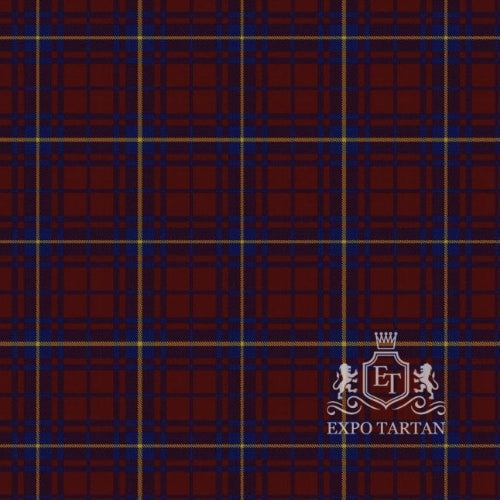 Men's Rajput Tartan Swatch showing traditional a deep burgundy and navy blue sett, intersected by a fine golden-yellow overcheck