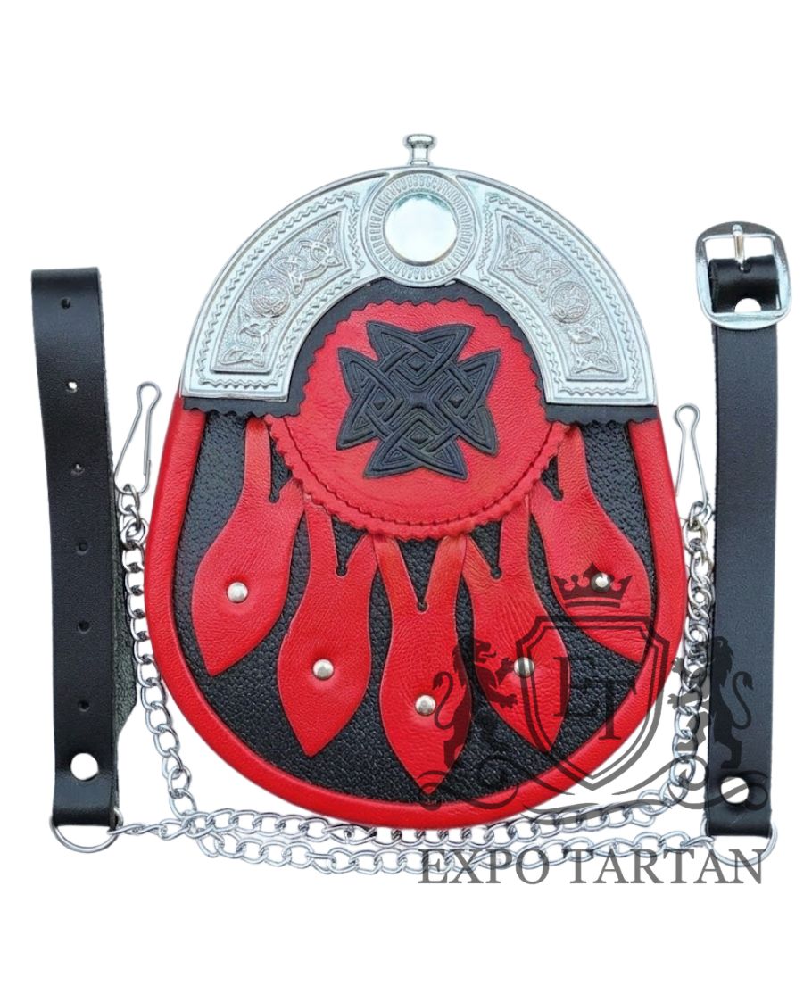 Red & Black Full Dress Leather Kilt Sporran 
