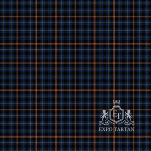 Men's City of Rome Swatch showing a deep black and navy blue sett, intersected by bright orange bands and fine yellow lines