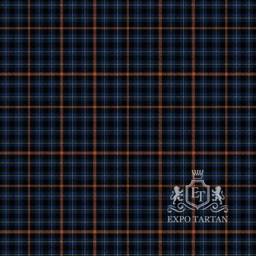Men's City of Rome Swatch showing a deep black and navy blue sett, intersected by bright orange bands and fine yellow lines