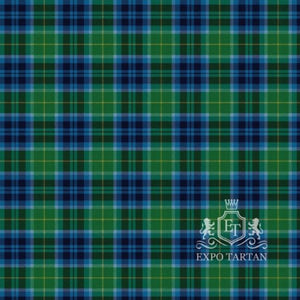 Men's Ronald McDonald House Charities Swatch showing a bright green and royal blue sett, intersected by dark bands and fine yellow line