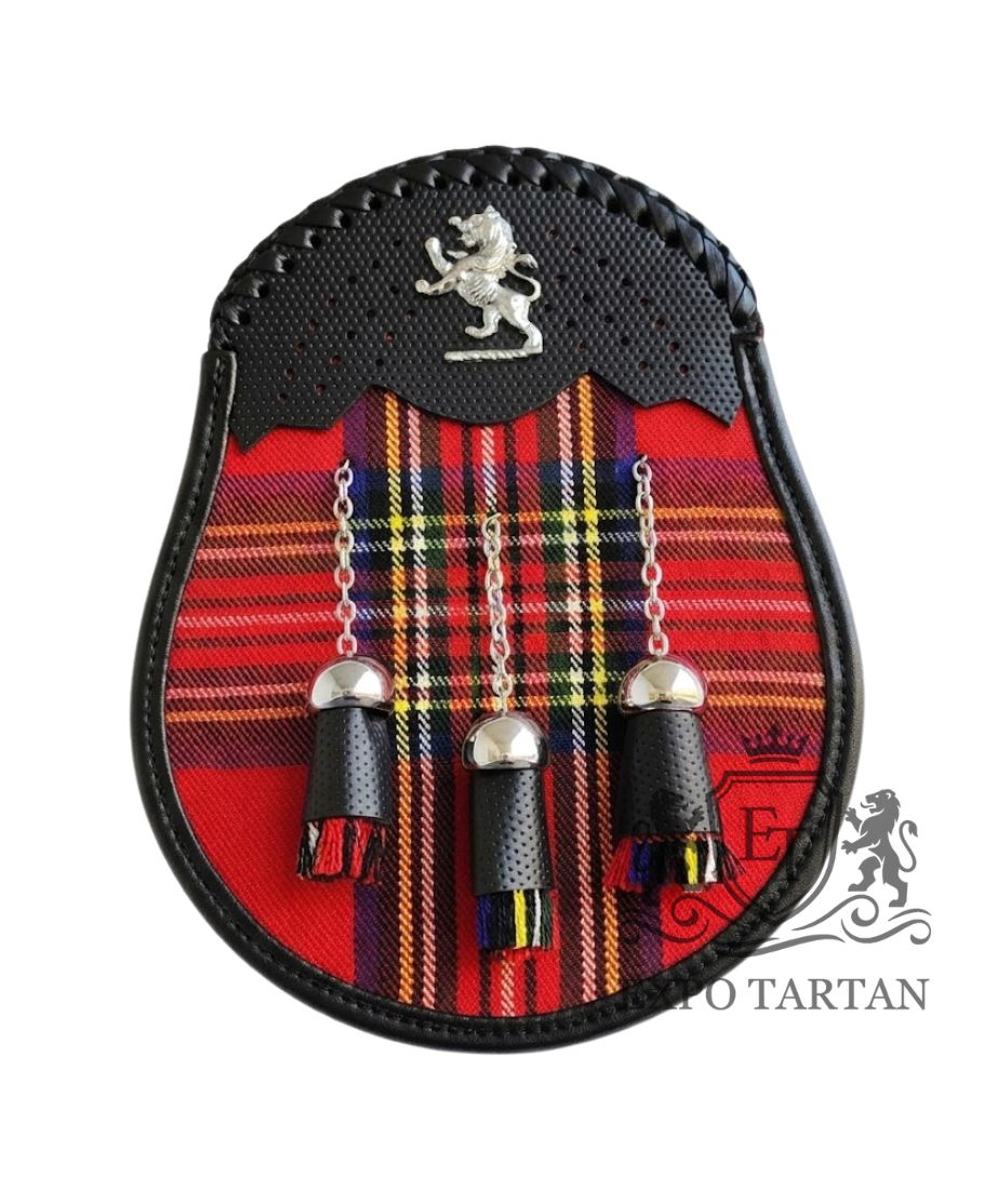  Scottish Handmade Royal Stewart Tartan Kilt Sporran With Silver Chrome Finish