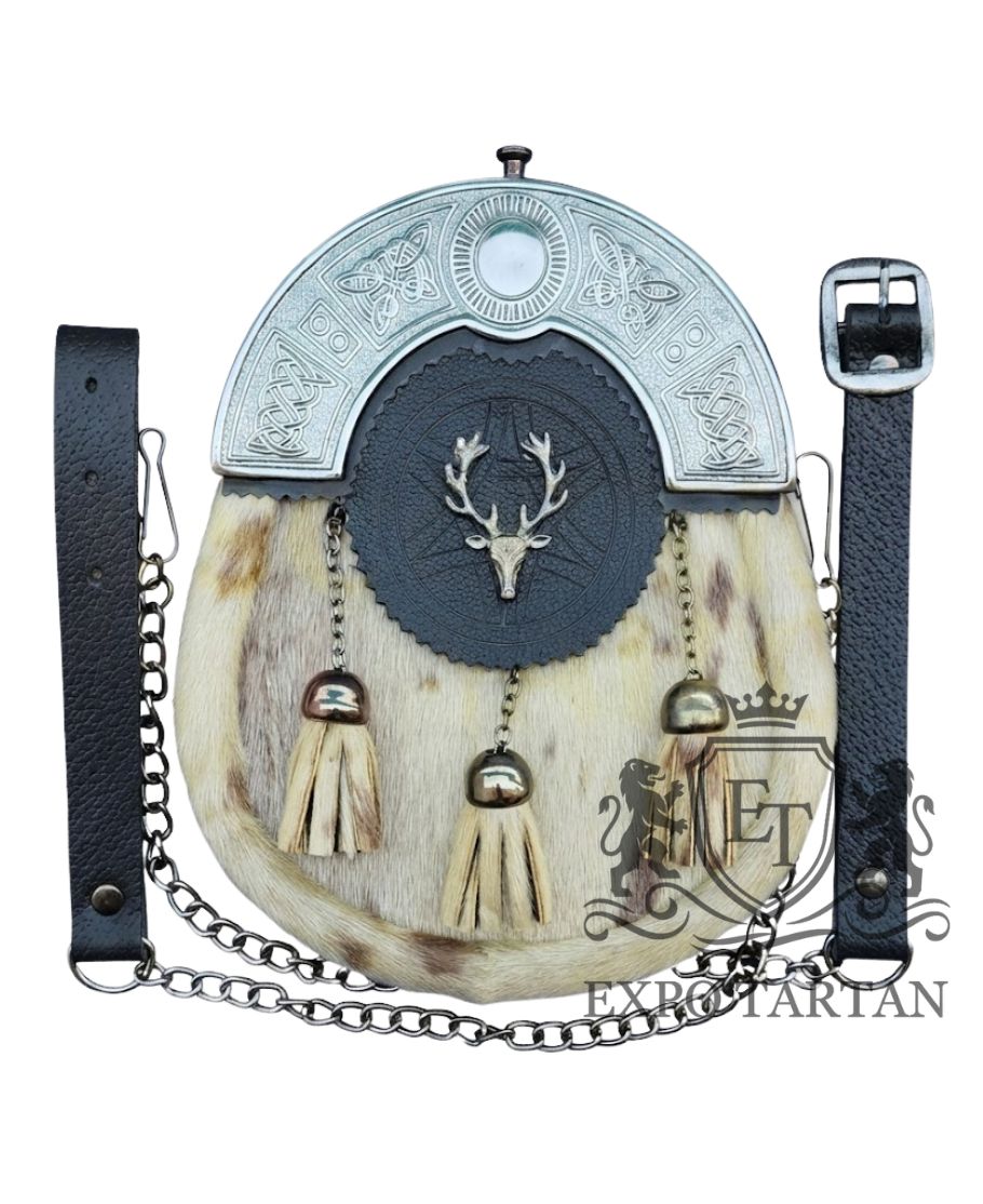Seal Skin Kilt Sporran With Stag Head Badge