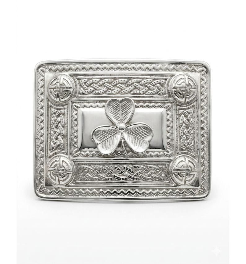 Shamrock Badge Silver Kilt Belt Buckle