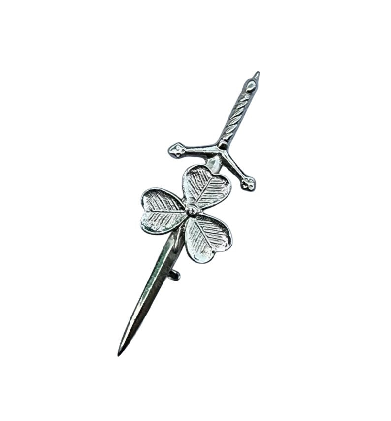 Shamrock Badge Silver Kilt Pin