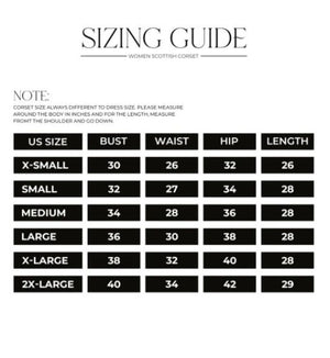 Bella Corset Size Guide
