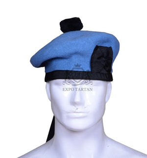 Scottish Military Kilt Cap Sky Blue Wool Balmoral Bonnet Hat