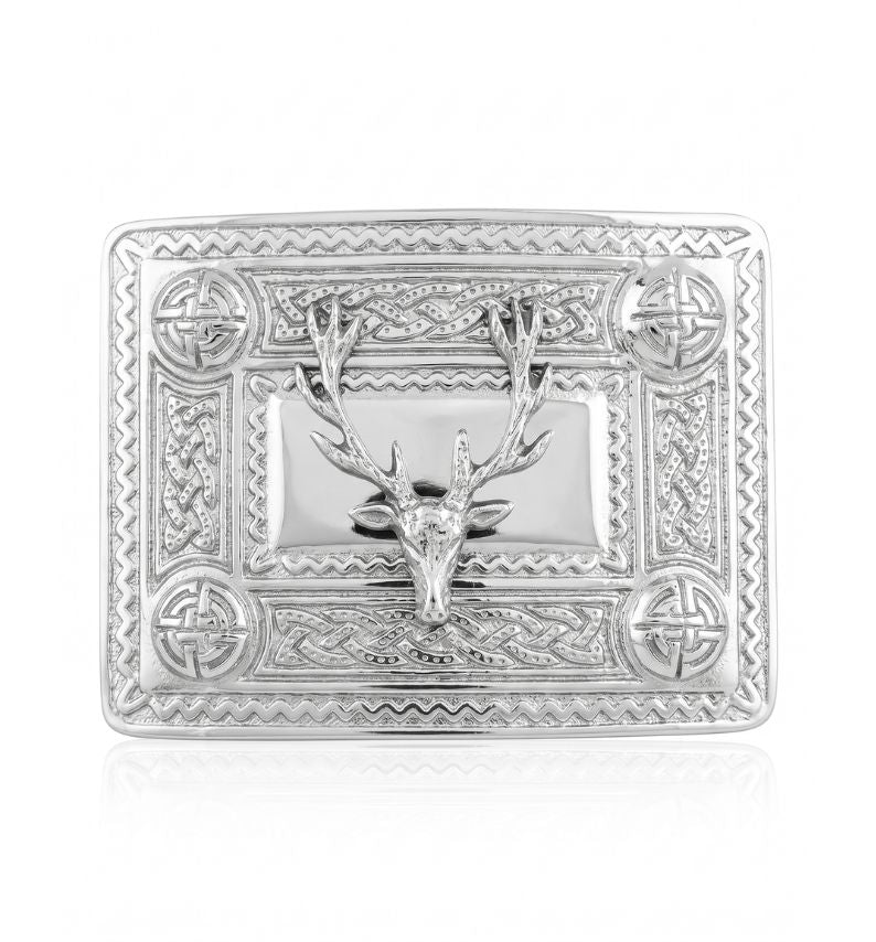 Stag Head Badge Silver Kilt Belt Buckle