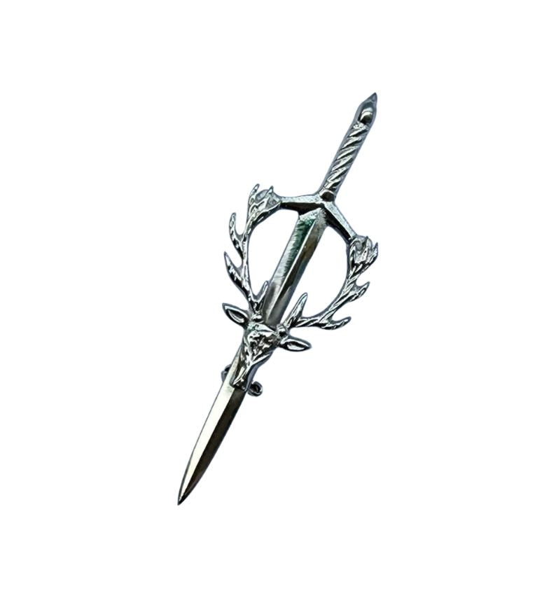 Stag Head Badge Silver Kilt Pin