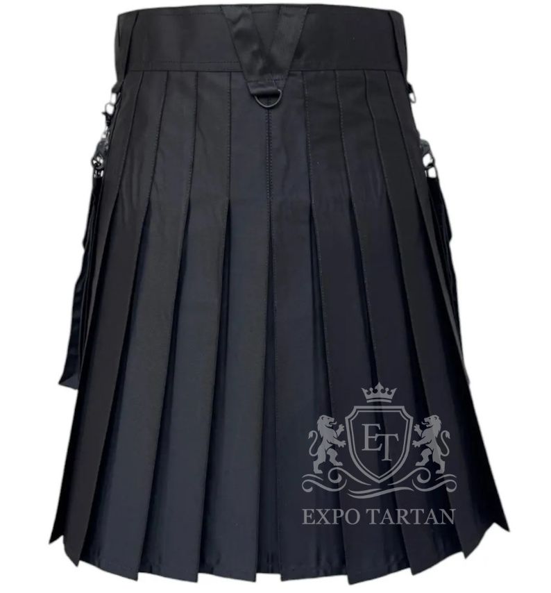 Steampunk Gothic Black Utility Kilt Heavy Cotton with Detachable Chains