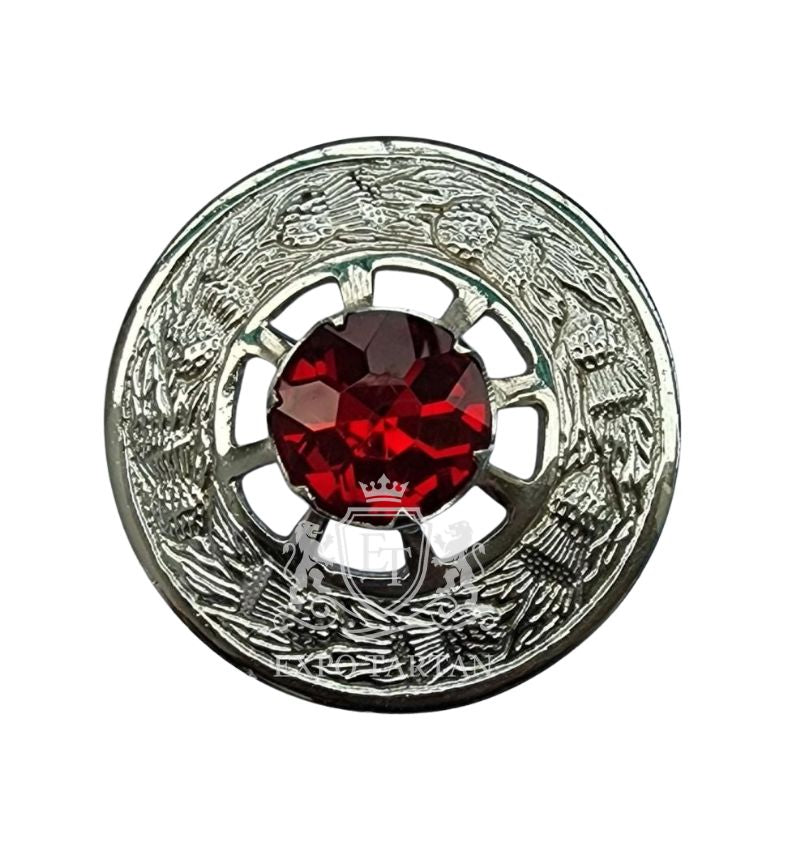 Thistle Red Stone Silver Kilt Fly Plaid Brooch