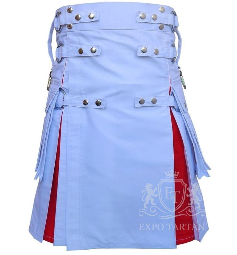 White Hybrid Utility Kilt with Rainbow Pleats Pride Festival Fashion