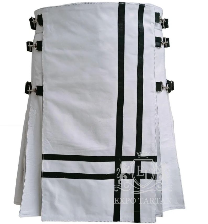 White Cowhide Leather Utility Kilt Scottish Highland Leather Wear